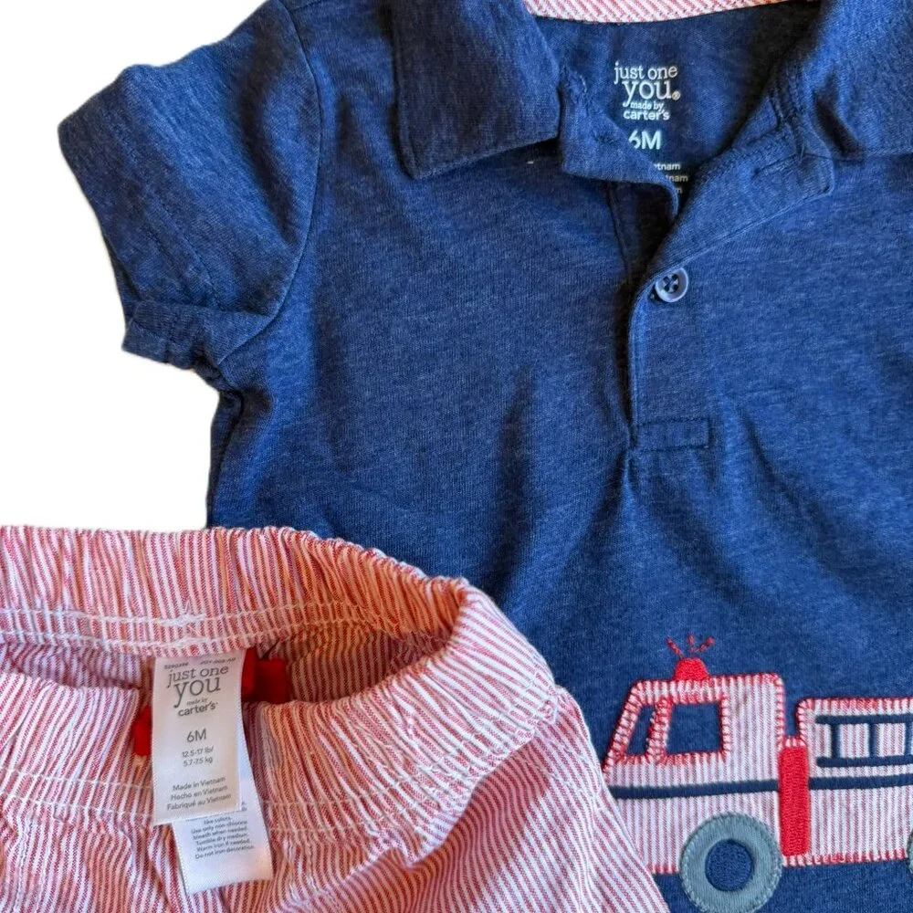 🚒 3/$15 | Boys Matching Shirts and Shorts 6M Firetruck 4 Piece Set